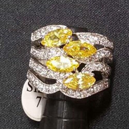 SHUNXUNZE fashion vintage Engagement Wedding rings Jewelry for Noble women champagne Cubic Zirconia Rhodium Plated R410 size 7 8