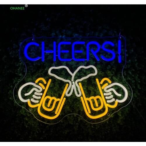 LED Cheers Neon Sign Light Flex Neon Hand Made Beer Bar Shop Logo Pub Store Club Nightclub 18X14inch