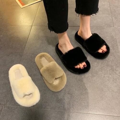 100% Natural Sheepskin Fur Slippers Female Winter Slippers Women Warm Indoor Slippers Soft Wool Lady Home Shoes35-40