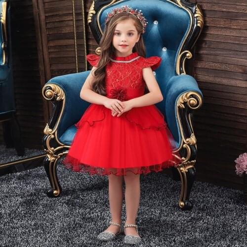 Vintage Flower girls dress flare sleeve kids dresses for girls princess dress turtlenect Beaded girls Christmas dresses Ceremony