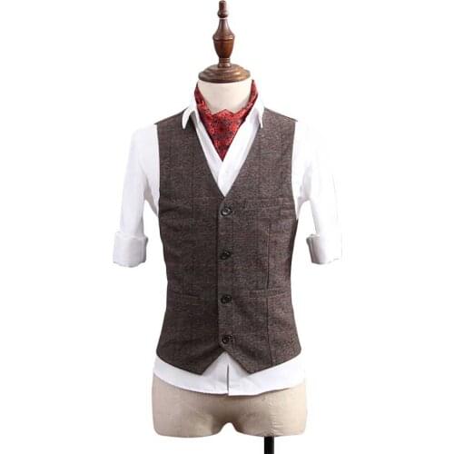 British Gentleman Plaid Suit Vest Korean Version Slim Fit Mens Leisure Wedding Dress Office Casual Trend Streetwear Clothing