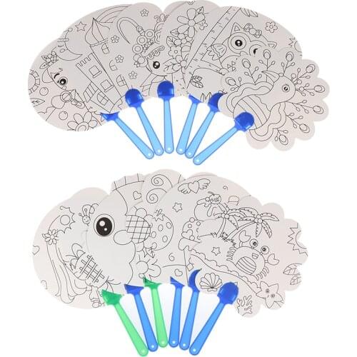1Pc DIY kids coloring cartoon hand fan craft kindergarten drawing toys