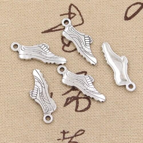 20pcs Charms Gym Tennis Athletic Shoes 24x8mm Antique Silver Color Pendants Making DIY Handmade Tibetan Finding Jewelry