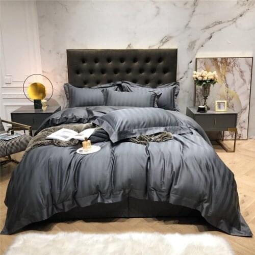 2020 Jacquard 80S Cotton Classic Stripe Bedding Set Smooth Duvet Cover Set Bed flat Sheet Pillowcases Queen King Size 4Pcs