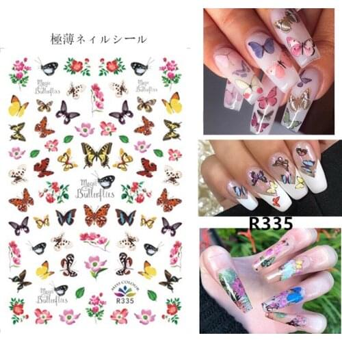 3D Butterfly Nail Art Stickers Adhesive Sliders Colorful Blue Flowers Nail Transfer Decals Foils Wraps Decorations