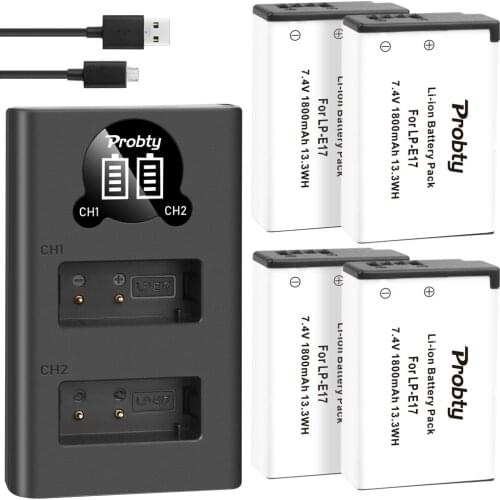 4Pcs LPE17 LP E17 LP-E17 Battery+LED USB Dual Charger for Canon EOS 200D M3 M6 750D 760D T6i T6s 800D 8000D Kiss X8i Cameras