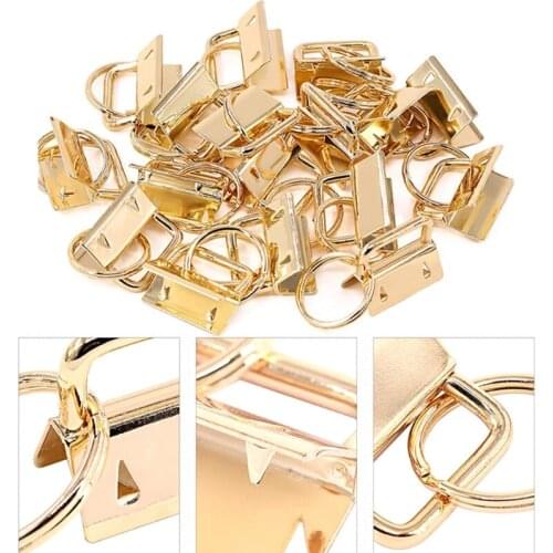 50pcs 1 Inch Key Fob Hardware with Key Rings Set for Bag Wristlets Ribbon Webbing Embossed Hand Craft gold keychain ring