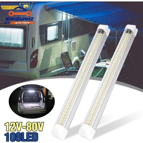 72/99/108 LED Car Interior White Strip Light Bar Car Interior Lamp with On/Off Switch Van Cabin Lorry Truck Camper Boat Camper