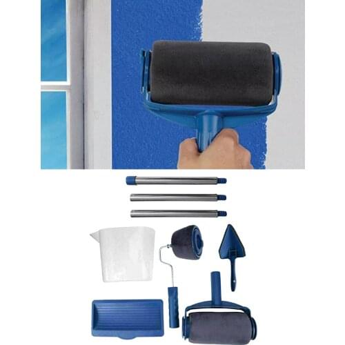 8pc/set Multifunctional Wall Decorative Paint Roller Corner Brush Kit Handle Tool DIY Household Easy to Operate Painting Set