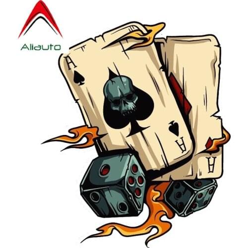 Aliauto Cartoon Skull Aces Dice Car Sticker Gambling PVC Decal for BMW X1 X3 X5 3series 5series 7series ///M Series,14*17CM