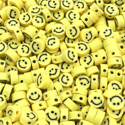 30pcs/Lot 10mm Clay Spacer Beads Oval Shape Smile-Face Beads Polymer Clay Beads For Jewelry Making DIY Bracelet Accessories #01