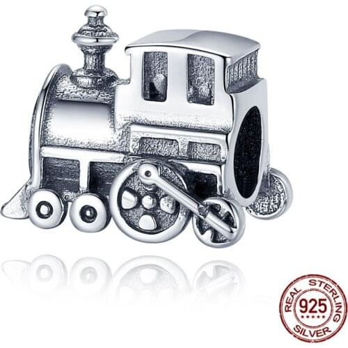 Qikaola 100% Real 925 Sterling Silver Vintage Locomotive Train Car Charm fit Women Charm Bracelet DIY Jewelry Making CMC507