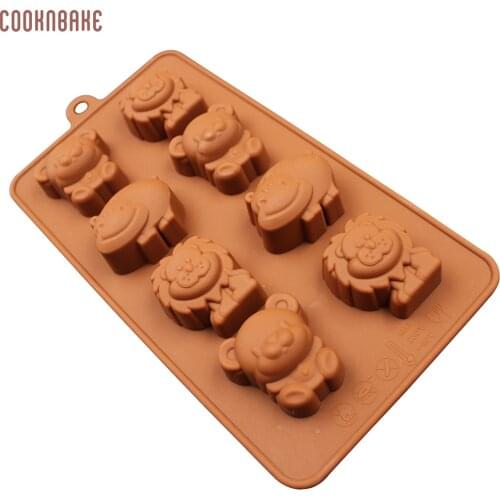 COOKNBAKE DIY Biscuit Candy Tools Silicone Mold 8 Animals Chocolates Mold Lion Hippo Bear Cookies Mold SICM-008-18
