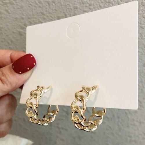 Elegant Gold Color Metal Twist Cirlce Stud Earrings For Women Simple Design Round Chain Shape Earring Party Fashion Jewelry B086