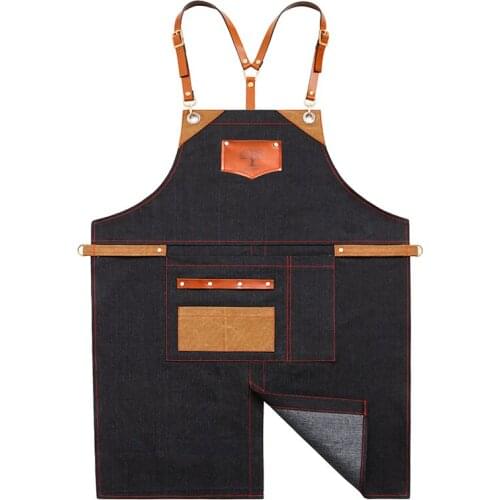 Apron Korean fashion denim custom printed LOGO printing cafe hairdresser men and women restaurant overalls