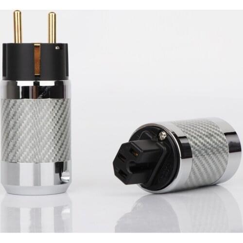 HIFI WCF4-EG Carbon Fiber Gold Plated EU DIY AC Power Electrical Male Female Connector IEC EU Plug