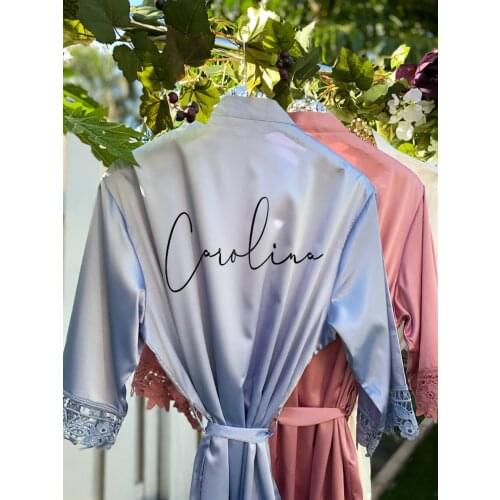 Personalized Bridesmaids Robes Wedding Robes Bridal Party Robes Custom Silk Robes Lace Bridal Robes Bachelorette Robe with Name