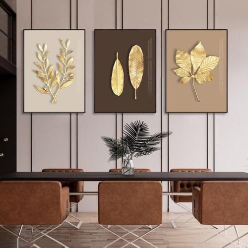 RELIABLI ART Gold Leaf Flower Posters And Prints Canvas Painting Abstract Nordic Wall Pictures For Living Room Modern Home Decor
