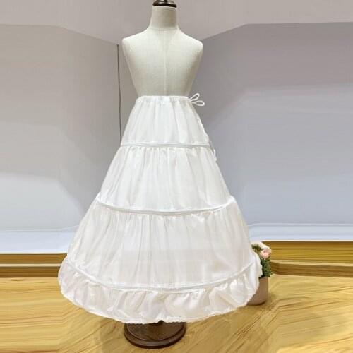 2022 White Children Petticoat A-Line 3 Hoops One Layer Kids Crinoline fluffy Flower Girl Dress Underskirt Elastic Waist