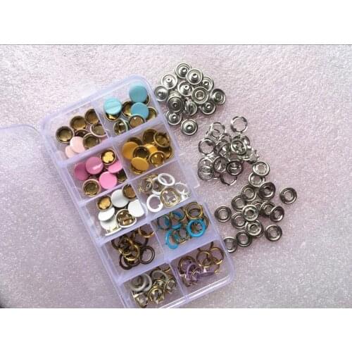 50sets Ring Snap Buttons +50sets Cap snap buttons in box ,11mm Prong Press Studs Snap Fasteners Dummy Clip for baby