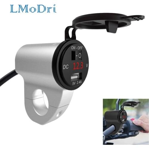 LMoDri Motorcycle Mobile Phone Charger Aluminum Alloy Waterproof Digital Display Voltmeter 2.4A Usb Fast Charge Power Switch
