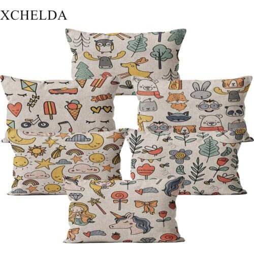 Fur Linen Cushion Cover Pillowcase Cartoon Decorative Cute Moon Animal 30x50 for Children Sofa Bedroom Pillow Case Cotton