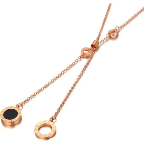 Trendy 316L Stainless Steel Shell Circle Pendant Necklaces Rose Gold Chain Link Choker Necklace For Women Girl N20072
