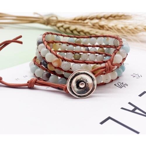 Multi Layer Winding Bracelet Stone Beaded Bracelet Circles Leather Rope Woven Bracelet Natural Stone Bracelet Couple Gift