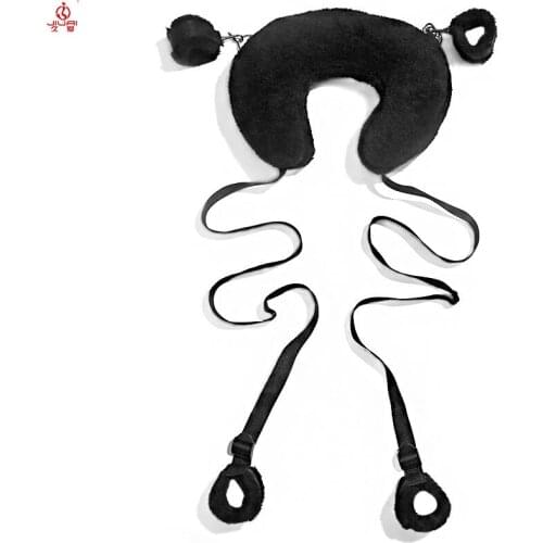 Jiuai Women Sex Accessories Soft Plush Handcuffs Neck Ankle Cuffs Sexy Leather BDSM Bondage For Open Leg