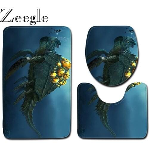 Zeegle Ocean World Bath Mat Set Pedestal Rug Lid Toilet Cover Polyester Bathroom Floor Mat Bathroom Accessories Bath Rug