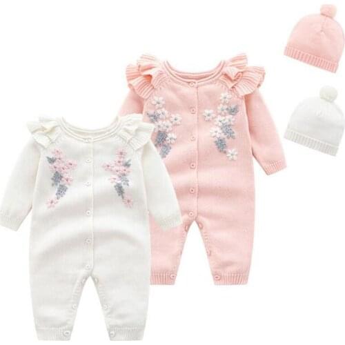 Kids New 2021 Spring Autumn Girl Embroidery Rompers + Hat Baby Girl Newborn Rompers Clothes Baby Girl Rompers