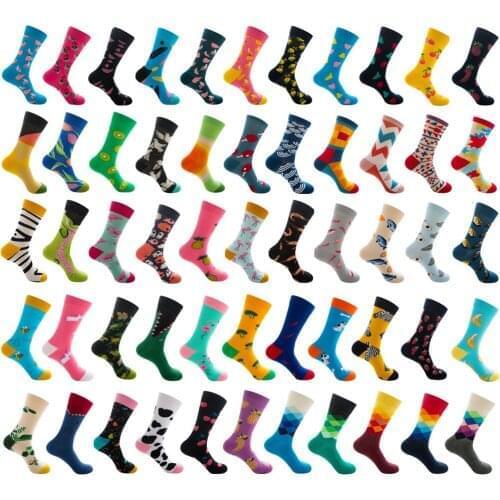 Men Women Fashion New cartoon Dolphin playing card dog rainbow car bicycle pattern socks Color Simple Printing Couple Trend Sock