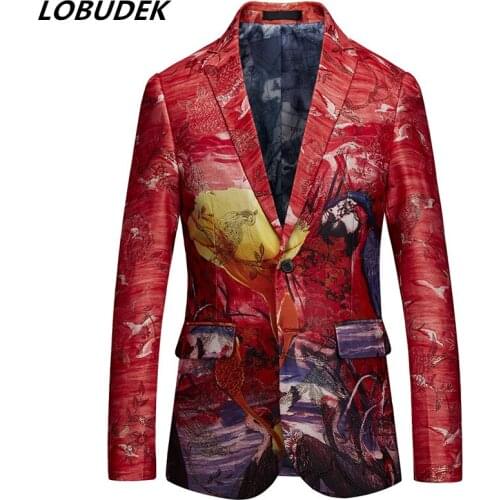 New Fashion Jacquard Men Business Casual Suit Jacket Singer Host Stage Banquet Slim Suits Blazer Smart Casual Jacket Plus Size