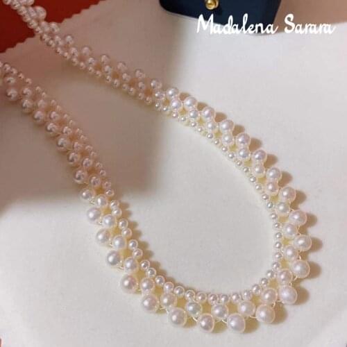 MADALENA SARARA Hot Sale Freshwater Pearl Women Necklace Multi-Rows Handmade Pearl Butterfly Clasp Necklace