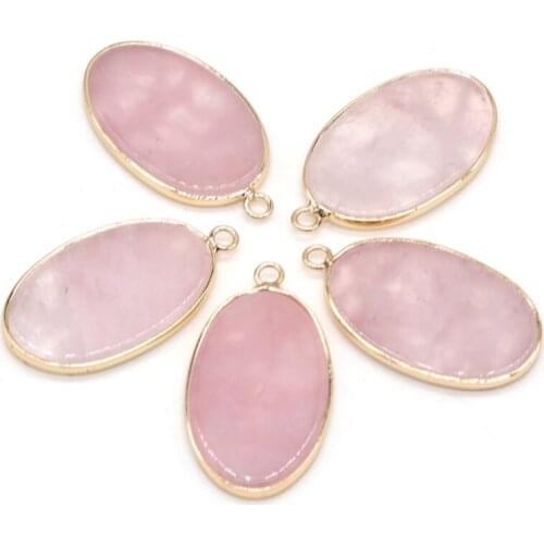 Light Yellow Gold Color Oval Shape Natural Rose Pink Quartz Pendant for Women Gift Jewelry