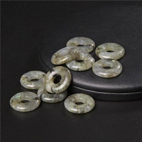 Natural Flash Labradorite Pendants Charms Bagel Shape Large Hole Stone Pendants DIY for Necklace or Jewelry Making Size 18mm