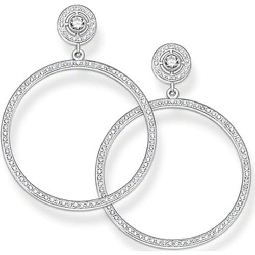 Silver Plated Big Circle Ear Studs Earrings with White CZ, Thomas Style Glam Earring Ts Jewelry Soul Gift Earings for Women Girl