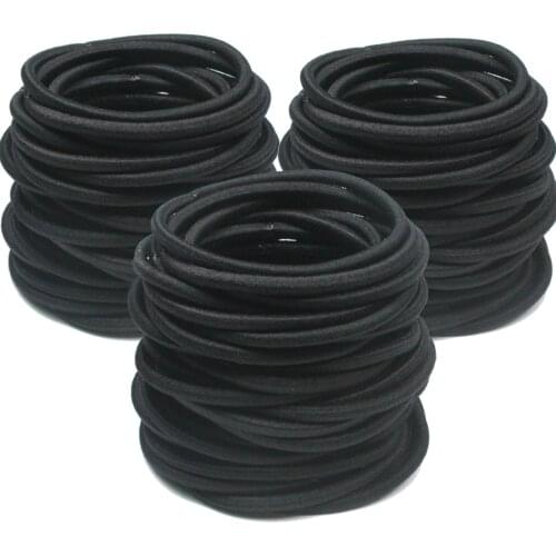 100pcs Black 3MM Thickness metal free fusion Hair bands Ties Girls Thick Hair Gum Scrunchies Ponytail Holders Accessories 5CM