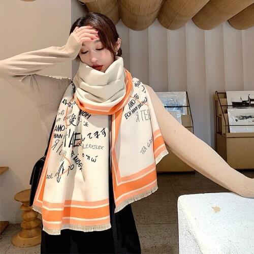 2020 Luxury Latter Pashmina Scarf Women Brand Cashmere Winter Warm Shawl Scarves Bufanda Thick Female Blanket
