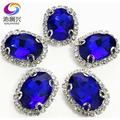Royalblue oval shape top quality sew on Glass Crystal buckle,flatback loose rhinestones,Diy/Clothing/wedding decoration SWTK12