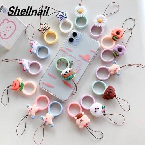 Shellnail Cartoon Silicone Ring Lanyards Mobile Phone Case Hanging Neck Rope Keys Badge Lanyard Wrist Strap For iPhone Huawei