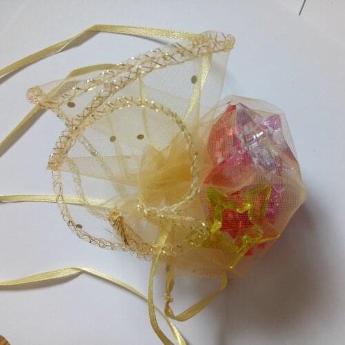 Organza bag 50pcs Diameter /26/35/40cm Golden Round Drawstring Bag Wedding Birthday Gift Bag for jewelry Packaging display bags