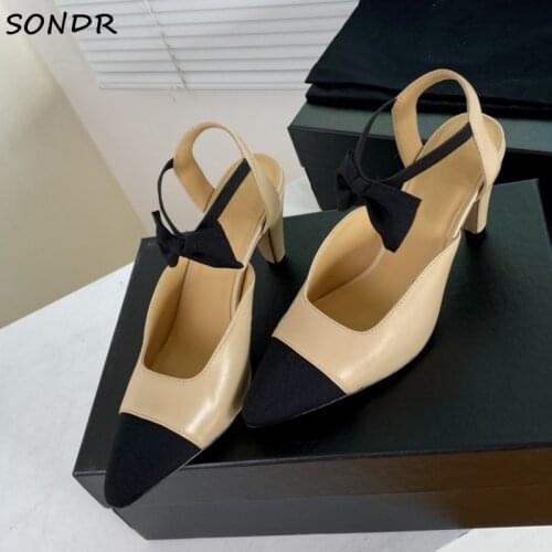 Fashion Women Bowtie Ankle Strap Sandals Summer Real Leather Ladies High Heels Pumps Luxury Design Pointed Toe Party Shoes Woman