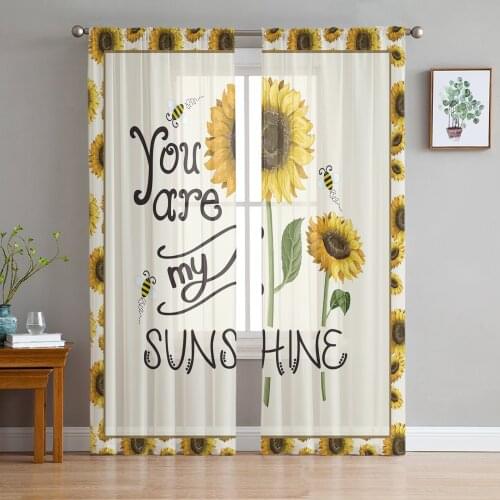 Sunflower Bee Yellow Window Treatment Tulle Modern Sheer Curtains for Kitchen Living Room the Bedroom Curtains Decoration