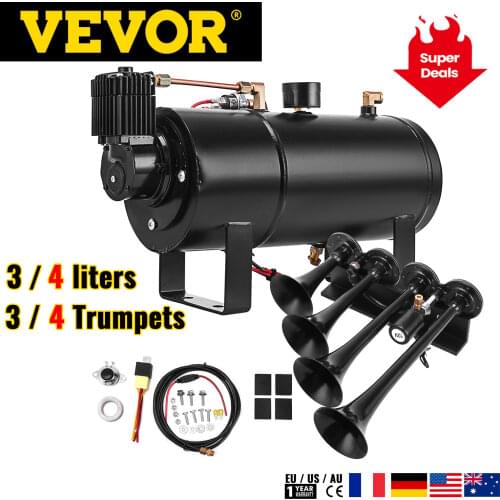 VEVER 3 / 4 Trumpets 12V 150DB Loud Air Horn Train Horns Kit Max 150 PSI Working Pressure for Truck Cars SUV Boat Tractor RV ORV
