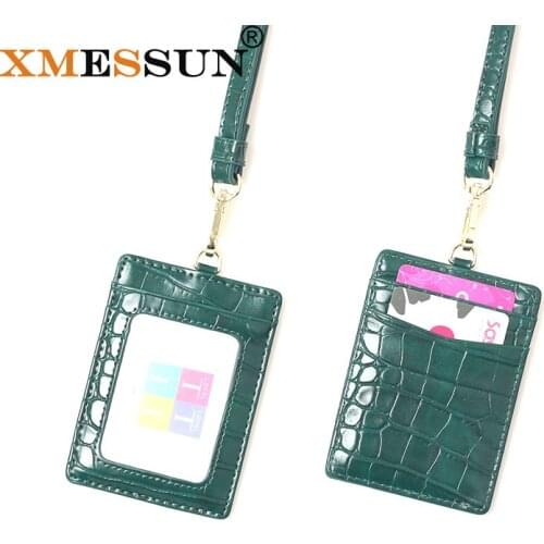 XMESSUN 2020 Custom Embossed Crocodile Leather Employee Name Badge ID Card Holder with Lanyard
