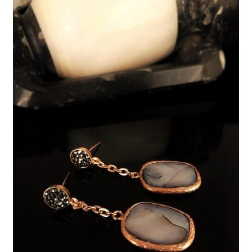 Dr Stone Natural Stone Women 'S Pearl Stone Rose Gold Plated Earrings KRB376 373144960