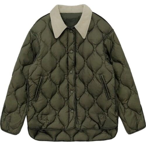 WSYORE Autumn and Winter Retro Wild Lightweight Diamond Lattice White Duck Down Jacket Women Slim Down Coat Female NS2894