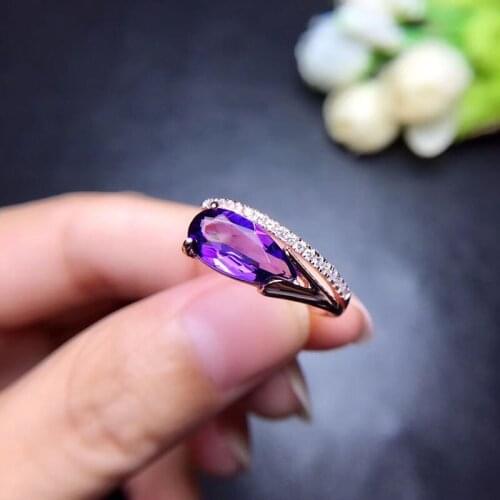 Water Drop Amethyst Ring for Women Engagement 6x12mm Fine Jewelry High Quality Low Price with Certificate S925 Sterling Silver