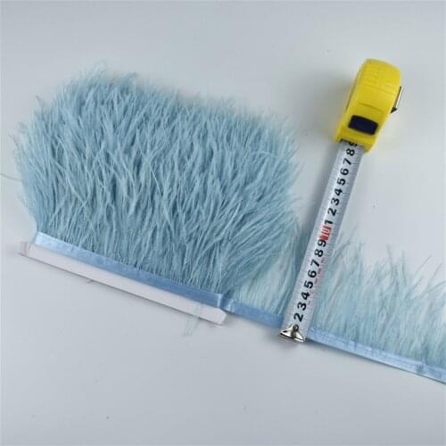 1M 5M 10Meter 8-10CM Light Blue Ostrich feather trims ribbon Skirt DIY Clothing Black White Ostrich feathers For Crafts Plumes